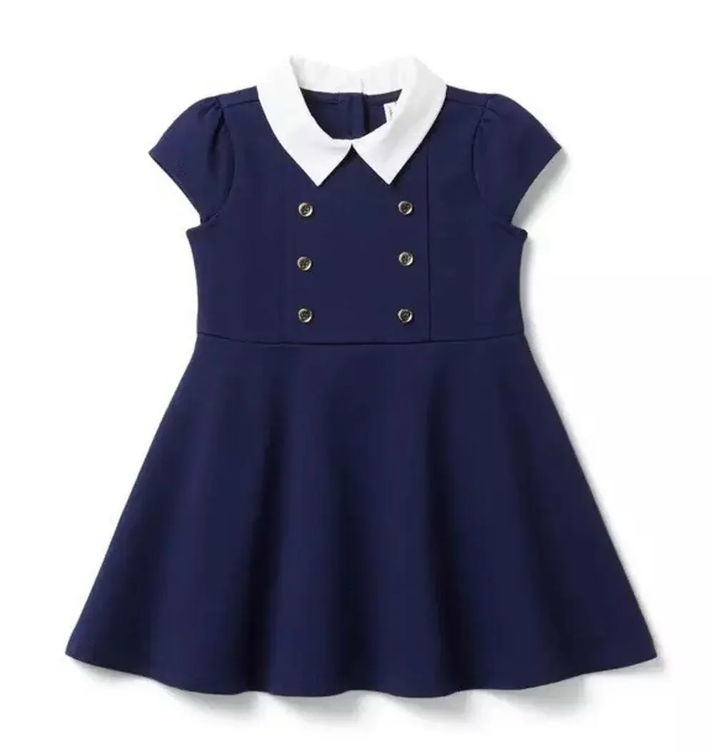 Janie And Jack Girls Button Collared Pointe Dress Merchant Marine Size 6